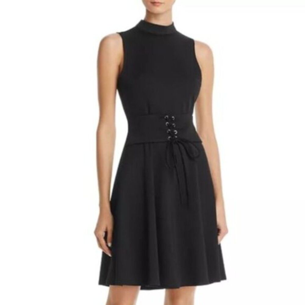 NWT AQUA Black Lace-Up Waist Sleeveless Fit & Flare Dress Small Bloomingdale’s